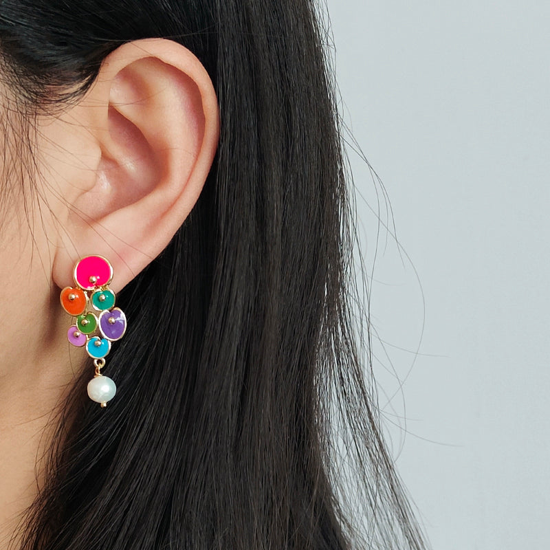Manufacture Factory Custom Wholesale Trendy Women Stud Earrings Jewelry Gold Plated Colorful Enamel Pearl Earrings Stud For Gift