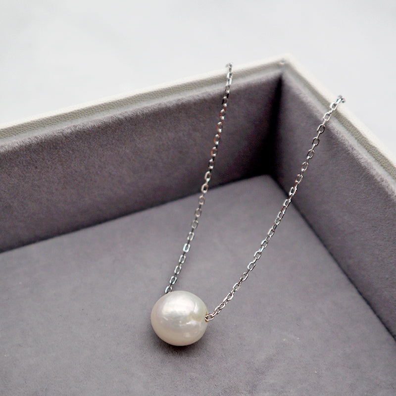 China Manufacturer Fashion Style Round White Fresh Water Pearl 925 Sterling Silver Rhodium Plating Necklace For Women