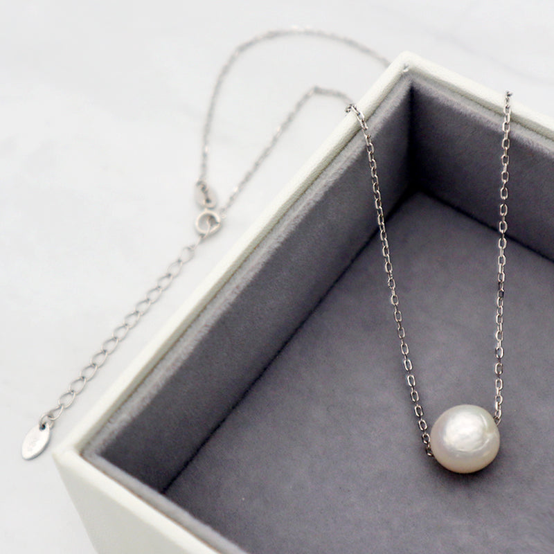 China Manufacturer Fashion Style Round White Fresh Water Pearl 925 Sterling Silver Rhodium Plating Necklace For Women