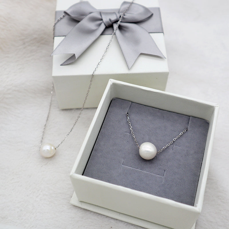 China Manufacturer Fashion Style Round White Fresh Water Pearl 925 Sterling Silver Rhodium Plating Necklace For Women