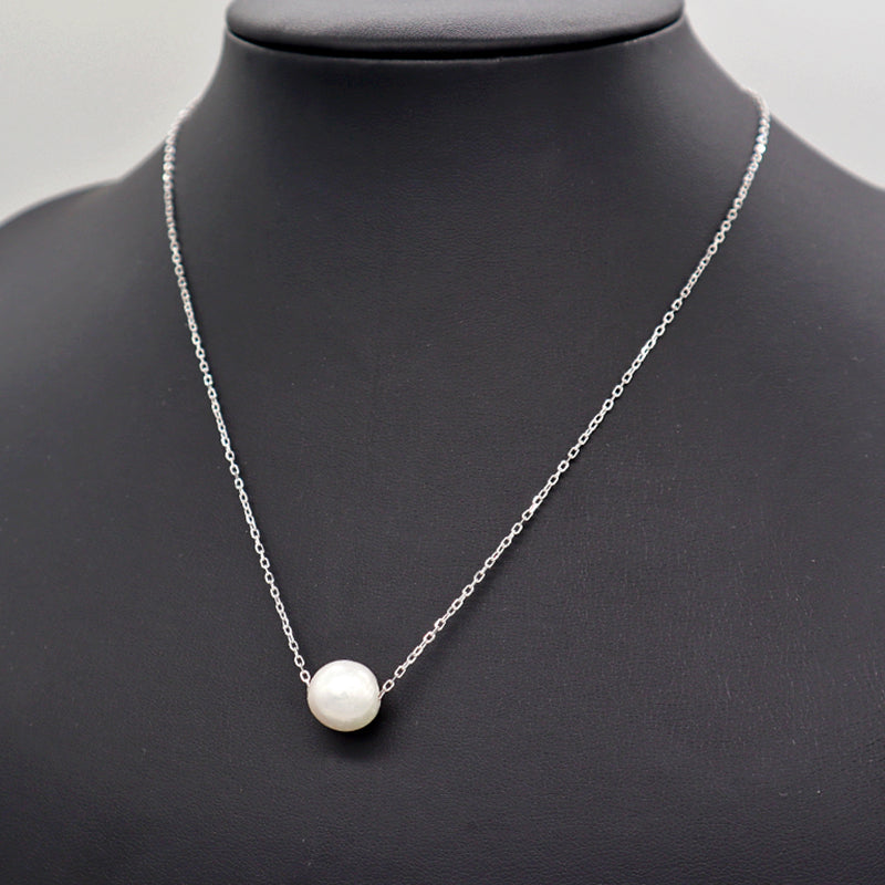 China Manufacturer Fashion Style Round White Fresh Water Pearl 925 Sterling Silver Rhodium Plating Necklace For Women