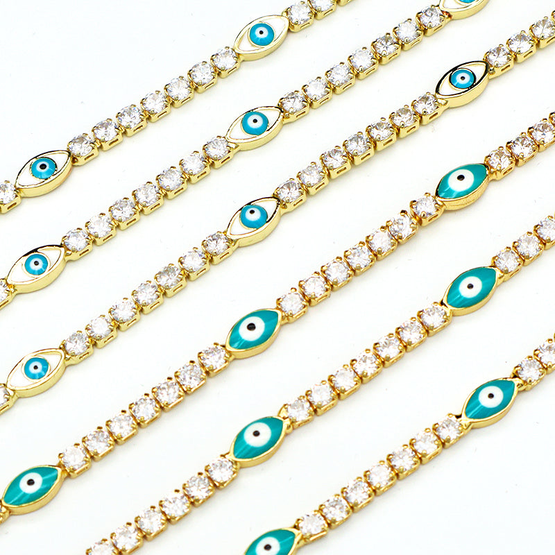 2021 New Design Micro Paved CZ Lucky Turkish Lady Party Gold Plated Shaped Oval Blue Evil Eyes chocker Necklace
