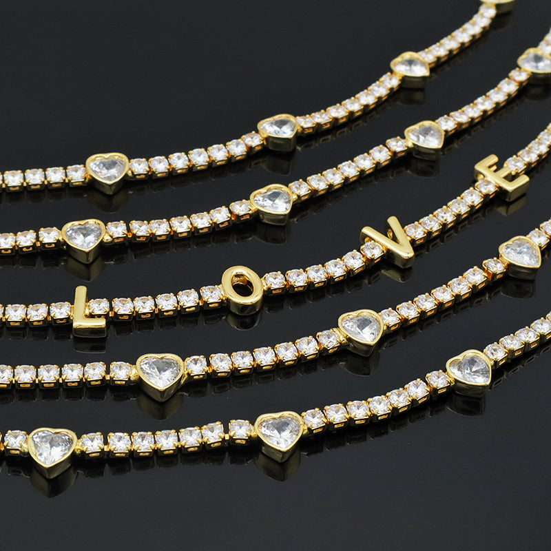 Gold plated LOVE white CZ iced out tennis chain love chokers necklace