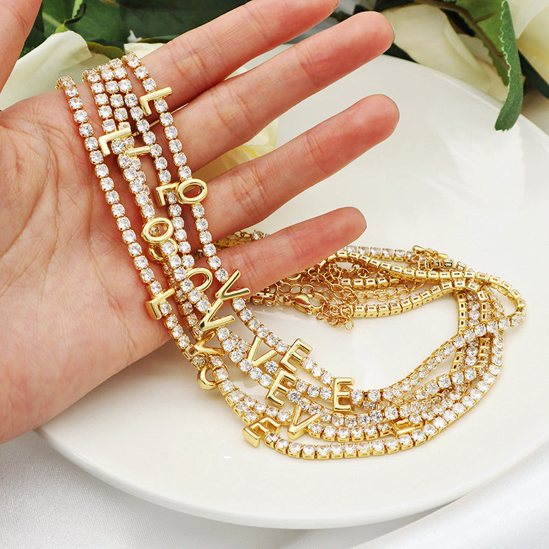 Gold plated LOVE white CZ iced out tennis chain love chokers necklace