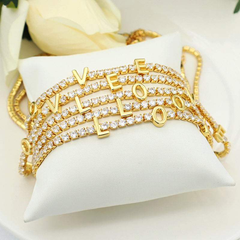 Gold plated LOVE white CZ iced out tennis chain love chokers necklace