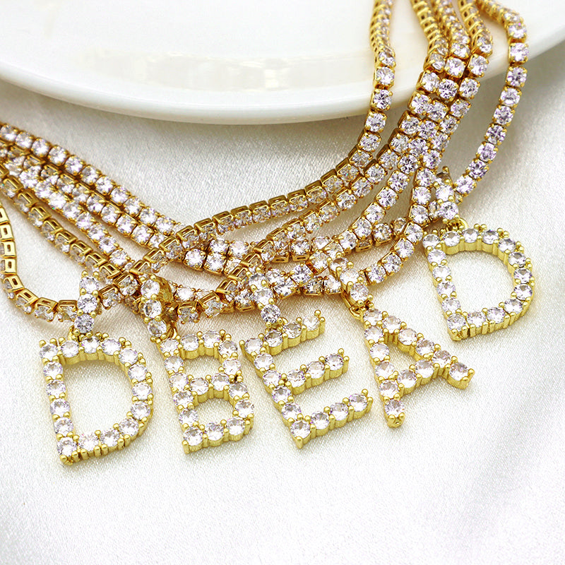 Trendy jewelry 2021 necklace Hip Hop tennis cuban chain gold plated letter initial necklaces gold