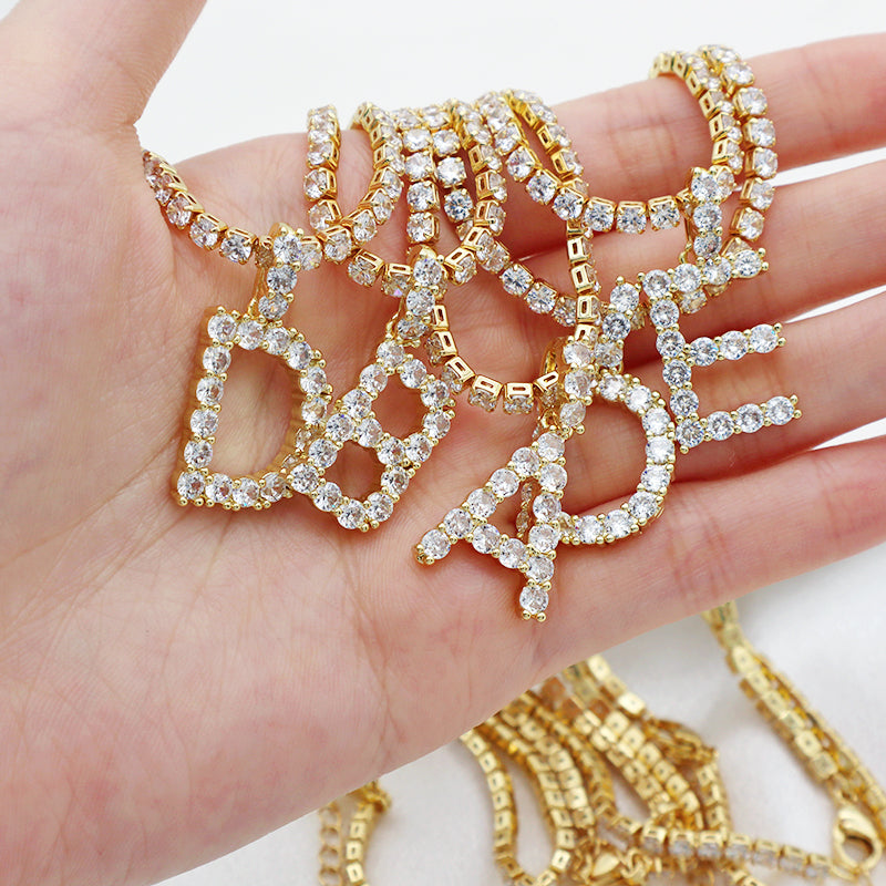Trendy jewelry 2021 necklace Hip Hop tennis cuban chain gold plated letter initial necklaces gold