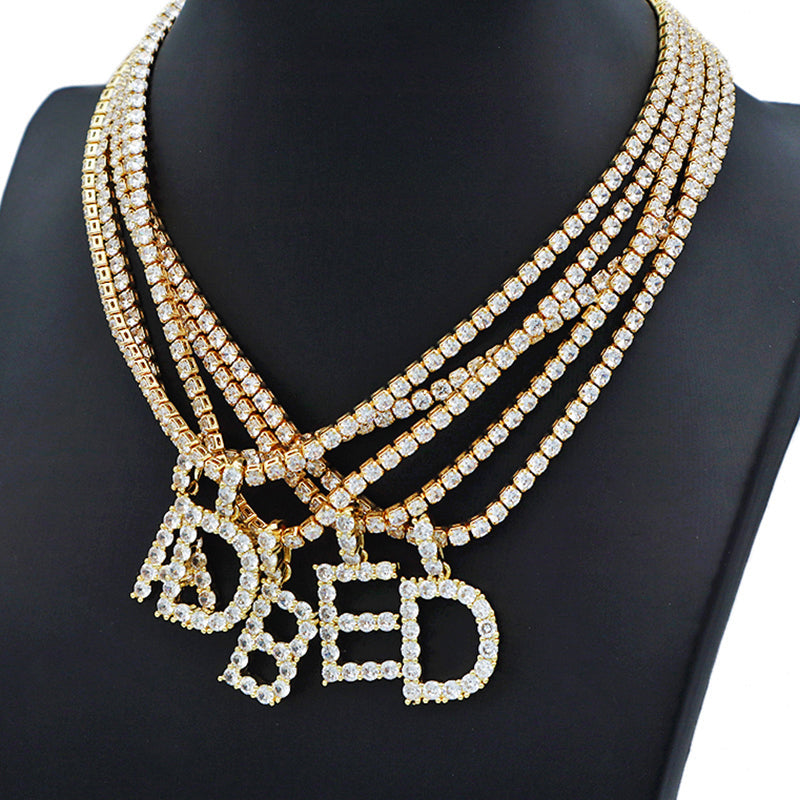 Trendy jewelry 2021 necklace Hip Hop tennis cuban chain gold plated letter initial necklaces gold