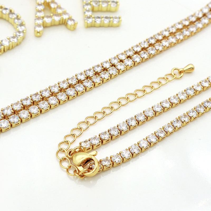 Trendy jewelry 2021 necklace Hip Hop tennis cuban chain gold plated letter initial necklaces gold