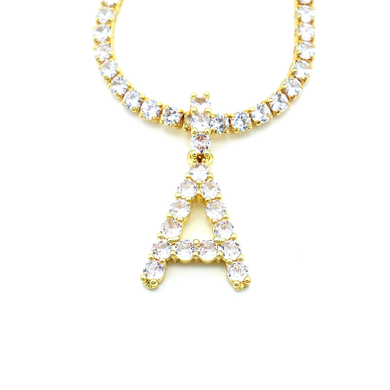 Trendy jewelry 2021 necklace Hip Hop tennis cuban chain gold plated letter initial necklaces gold
