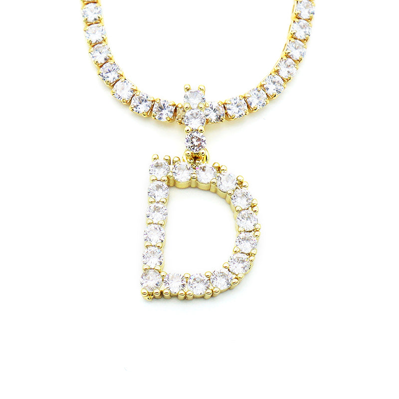 Trendy jewelry 2021 necklace Hip Hop tennis cuban chain gold plated letter initial necklaces gold