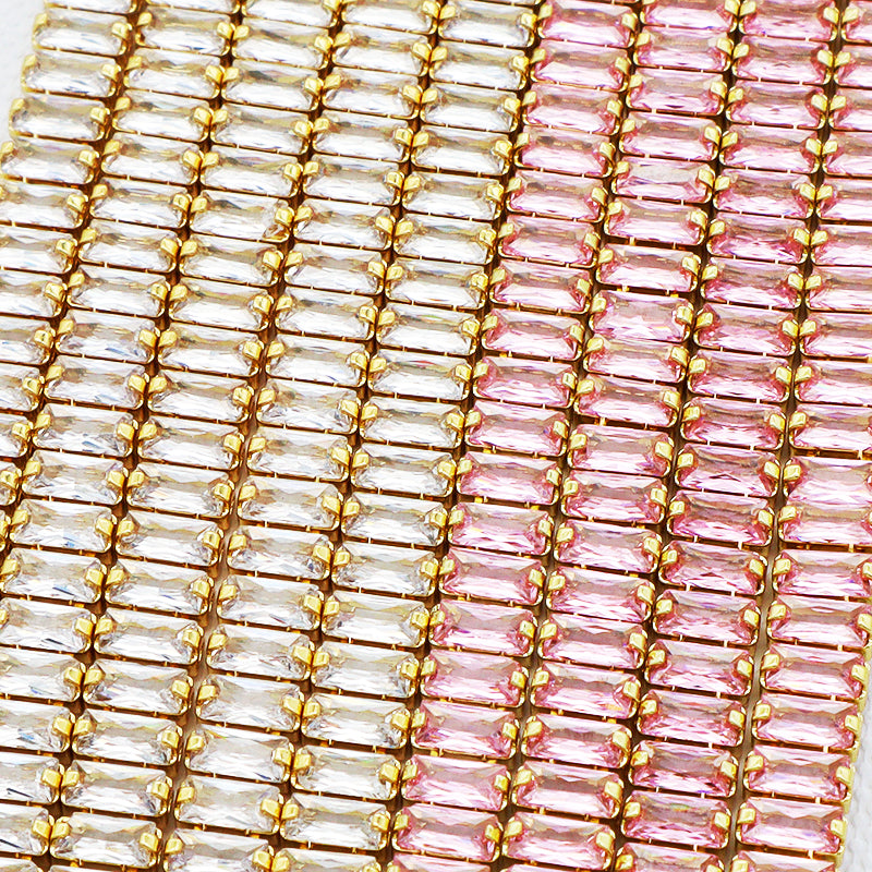 New Arrival Hip Hop 18K Gold Color Plated 1 Row Tennis Chain For Women Pink Bling Bling Full Diamond CZ Adjustable Necklace