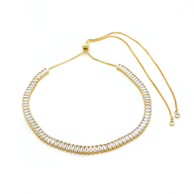 New Arrival Hip Hop 18K Gold Color Plated 1 Row Tennis Chain For Women Pink Bling Bling Full Diamond CZ Adjustable Necklace