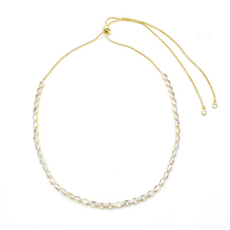 New Arrival Hip Hop 18K Gold Color Plated 1 Row Tennis Chain For Women Pink Bling Bling Full Diamond CZ Adjustable Necklace
