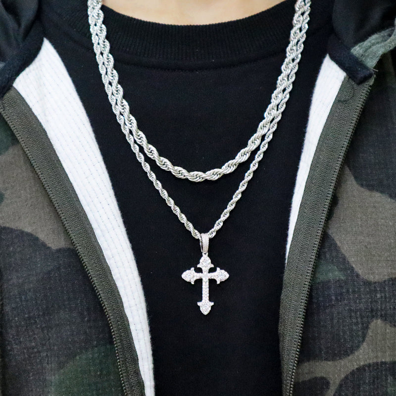 trendy jewelry gold plate 2021 with CZ pendant stainless steel chain Hip hop cross necklace