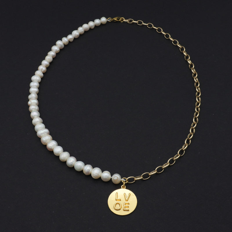 OEM Factory Manufacture Women Gold plated OT Clasp Toggle Round Eyes Love pendant Choker Necklace Fresh Water Pearl Jewelry necklace