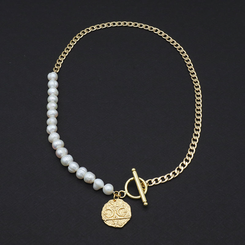 OEM Factory Manufacture Women Gold plated OT Clasp Toggle Round Eyes Love pendant Choker Necklace Fresh Water Pearl Jewelry necklace