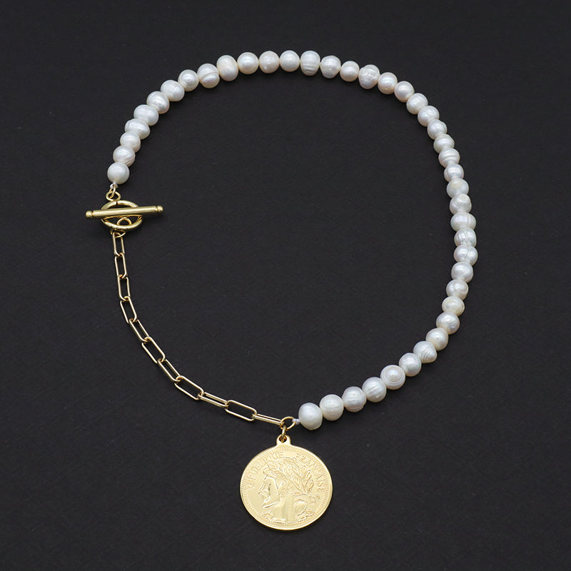 OEM Factory Manufacture Women Gold plated OT Clasp Toggle Round Eyes Love pendant Choker Necklace Fresh Water Pearl Jewelry necklace