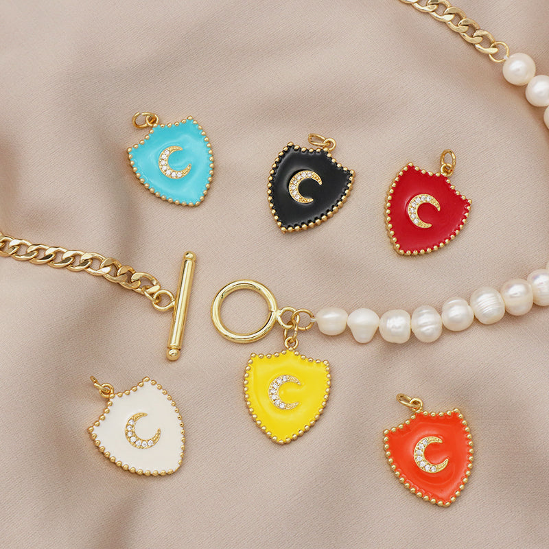 OEM Factory Manufacture Gold plated OT Clasp Enamel CZ moon Charm Pendant Choker Handmade Fresh water pearl necklace for teen girl women