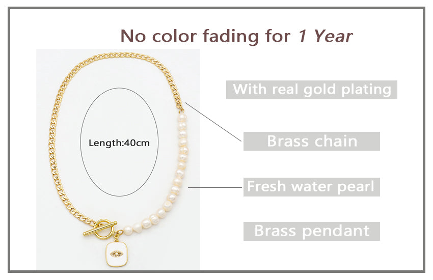 OT Buckle Chain Choker evil eyes pendant Fresh water pearl necklace OEM Factory Manufacture Gold plated Enamel Heart evil eyes Pendant necklace
