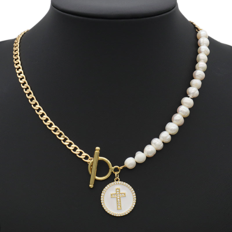 OT Buckle Chain Choker evil eyes pendant Fresh water pearl necklace OEM Factory Manufacture Gold plated Enamel Heart evil eyes Pendant necklace