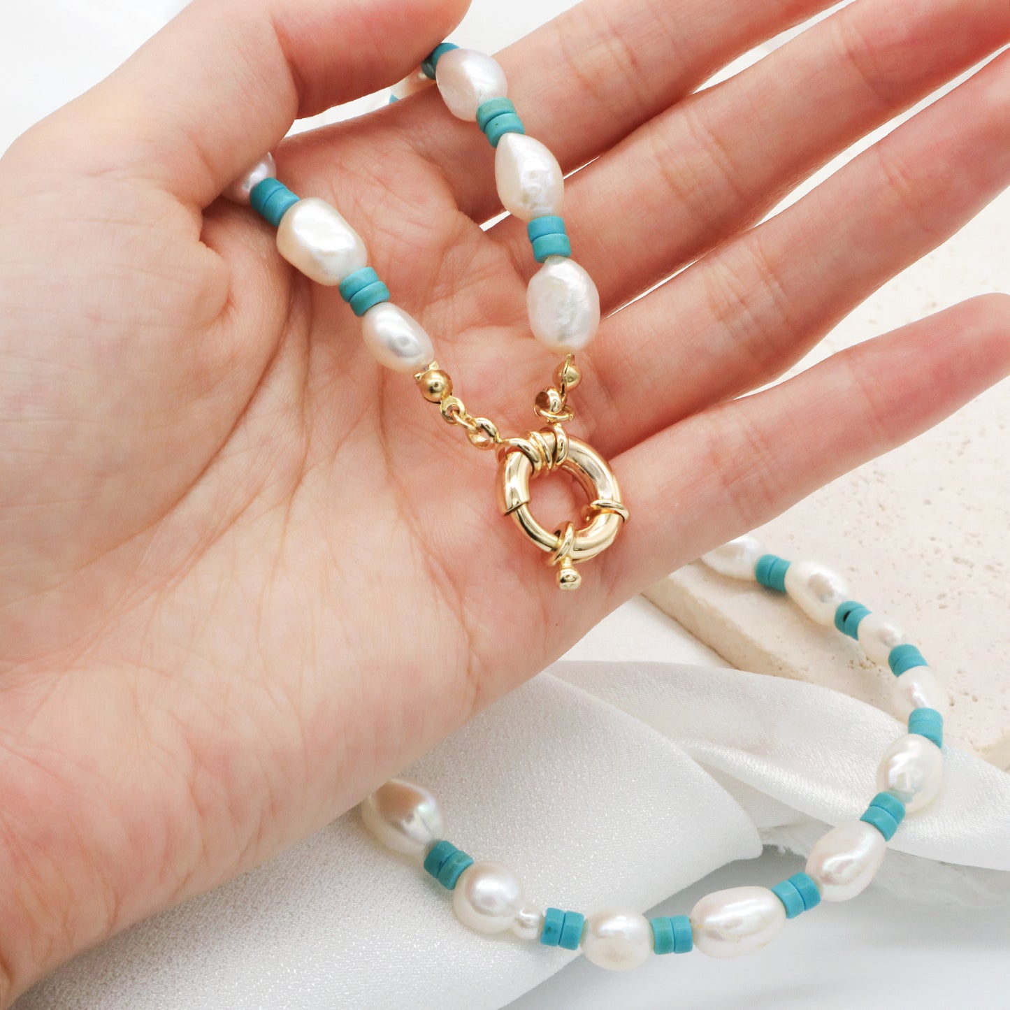 Handmade OEM Factory Manufacture Custom Pearl Choker Gold Plated Round Spring Clasp Sailor Buckle Natural Stone Fresh Water Pearl necklace for Women