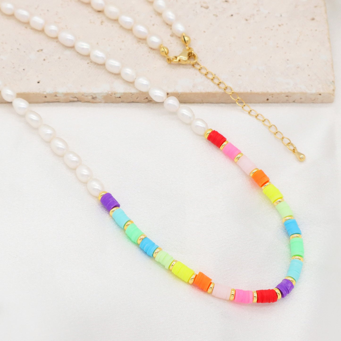 2022 Newest Fashion OEM Factory Manufacture Ajustable Colorful Polymer clay Gold Plated beaded Chain Choker Jewelry Natural Freshwater pearl necklace