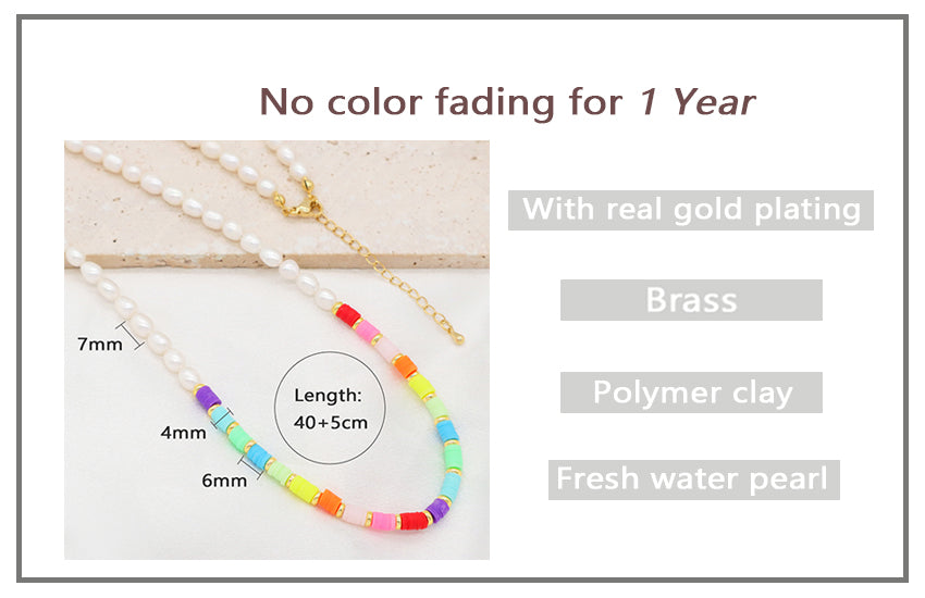 2022 Newest Fashion OEM Factory Manufacture Ajustable Colorful Polymer clay Gold Plated beaded Chain Choker Jewelry Natural Freshwater pearl necklace