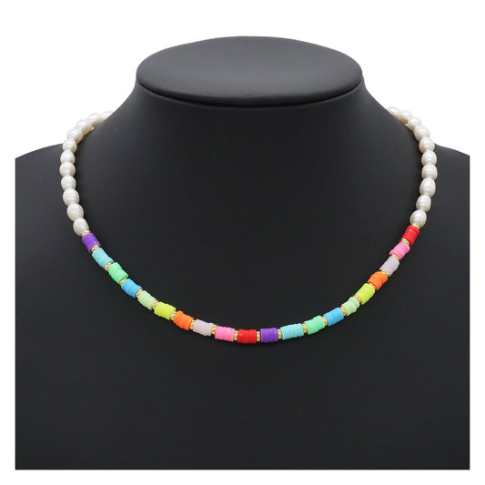 Newest Fashion OEM Factory Manufacture Ajustable Colorful Polymer clay Gold Plated beaded Chain Choker Jewelry Natural Freshwater pearl necklace