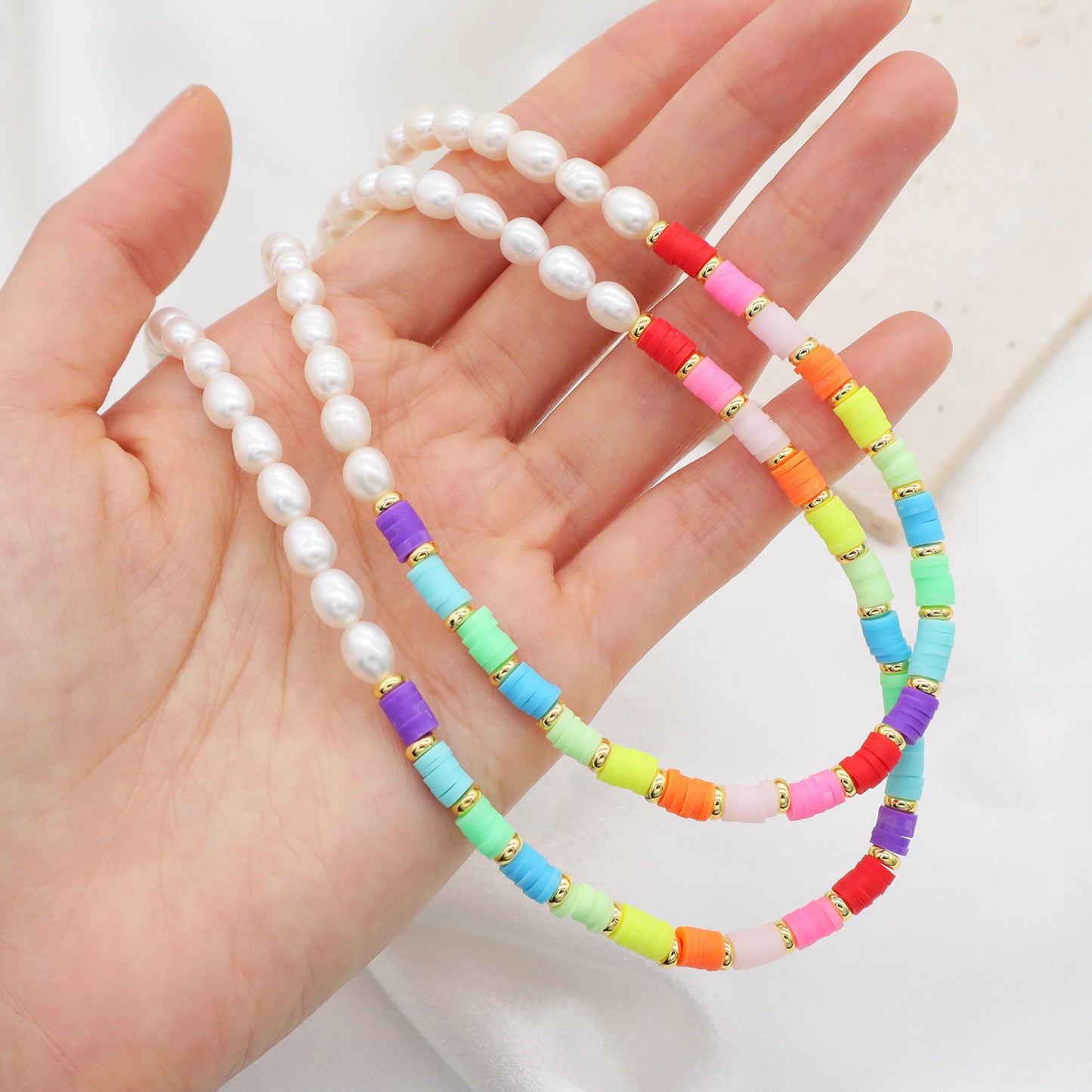 Newest Fashion OEM Factory Manufacture Ajustable Colorful Polymer clay Gold Plated beaded Chain Choker Jewelry Natural Freshwater pearl necklace