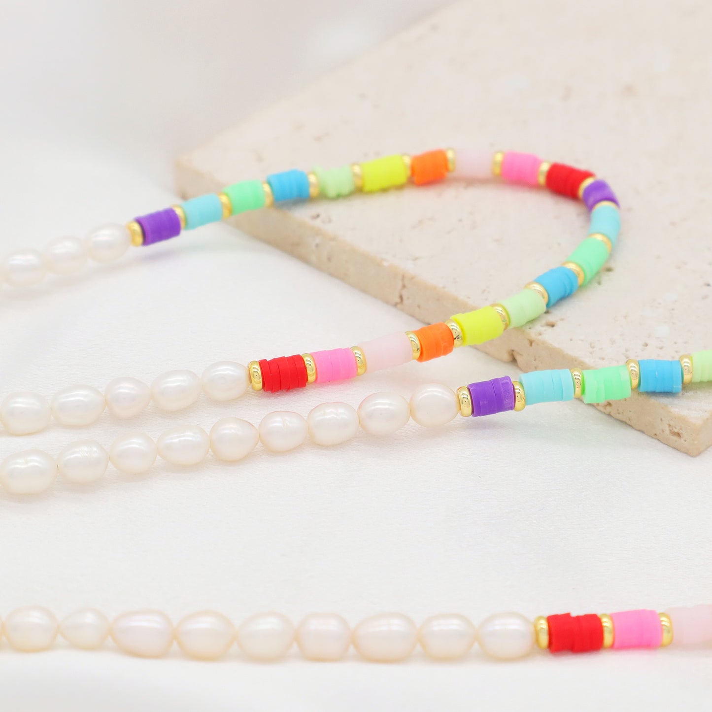 2022 Newest Fashion OEM Factory Manufacture Ajustable Colorful Polymer clay Gold Plated beaded Chain Choker Jewelry Natural Freshwater pearl necklace