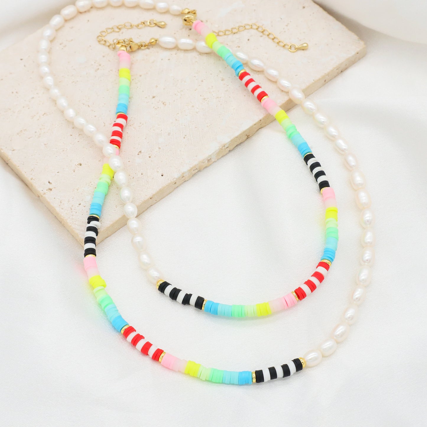 Custom OEM Factory Manufacture Fashion Natural Freshwater pearl Choker necklace Ajustable Handmade Colorful Polymer clay Necklace for Women Jewelry