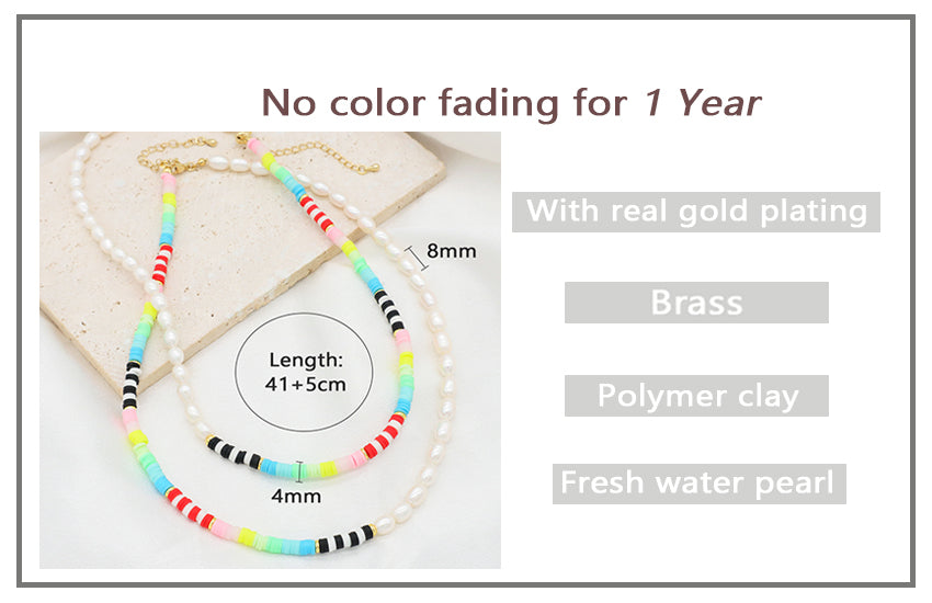 Custom OEM Factory Manufacture Fashion Natural Freshwater pearl Choker necklace Ajustable Handmade Colorful Polymer clay Necklace for Women Jewelry