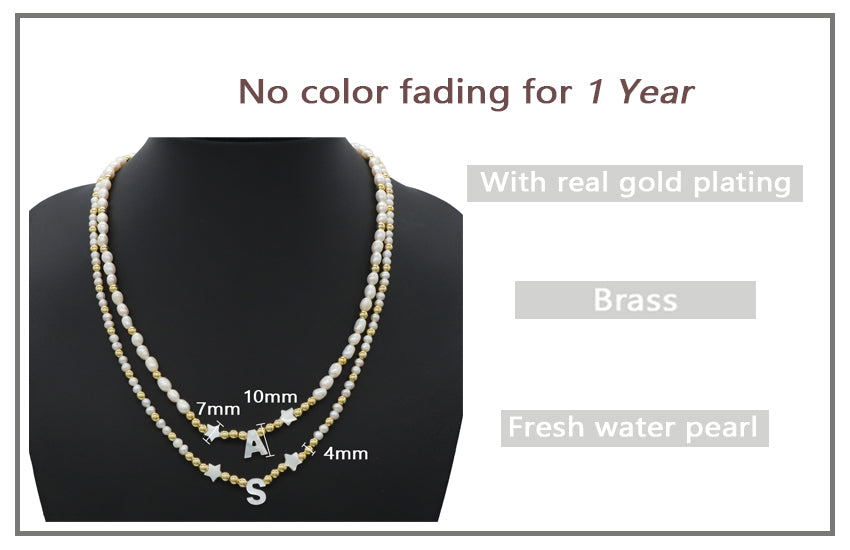 OEM Factory Manufacture Custom Elegant Women Girls Gold Plated Beads Choker accessory Jewelry Star fresh water pearl initial letter pendant necklace