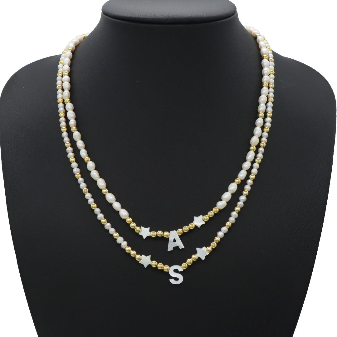 OEM Factory Manufacture Custom Elegant Women Girls Gold Plated Beads Choker accessory Jewelry Star fresh water pearl initial letter pendant necklace