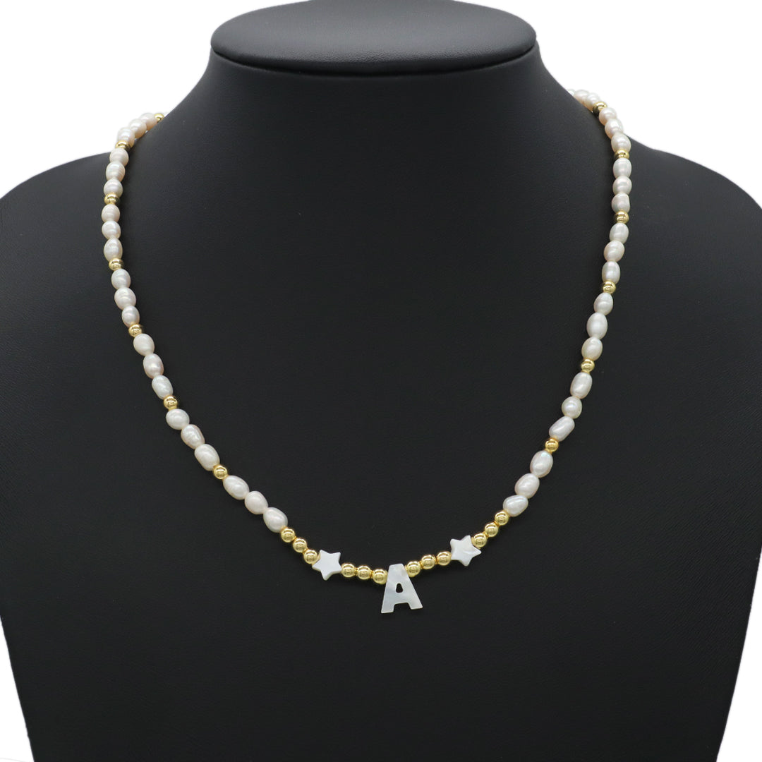 OEM Factory Manufacture Custom Elegant Women Girls Gold Plated Beads Choker accessory Jewelry Star fresh water pearl initial letter pendant necklace