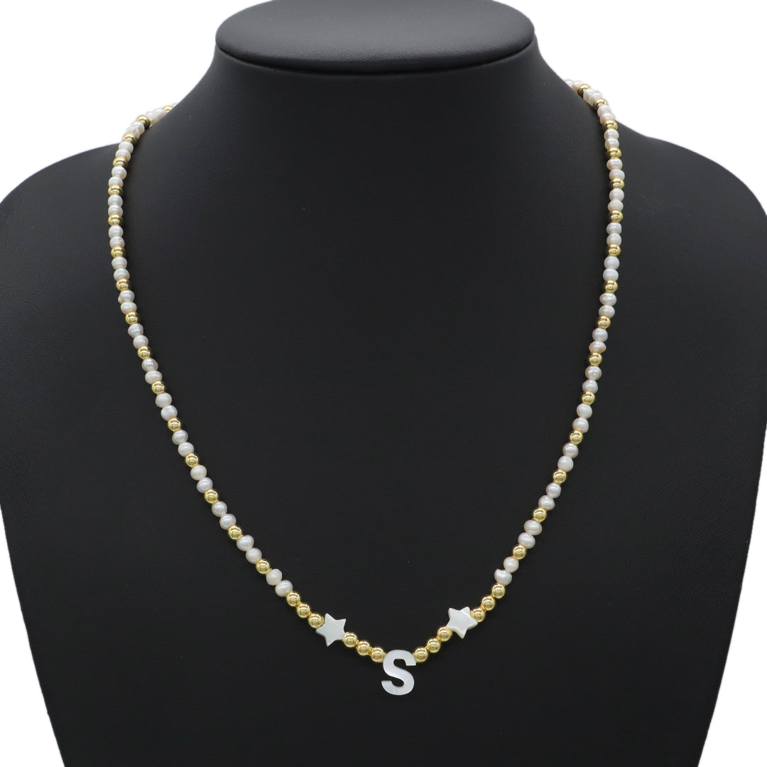 OEM Factory Manufacture Custom Elegant Women Girls Gold Plated Beads Choker accessory Jewelry Star fresh water pearl initial letter pendant necklace