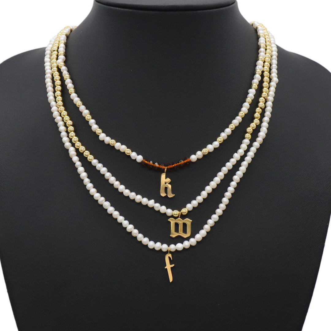 Fashion Women Jewelry Custom Glass Crystal Gold Plated Beads Choker necklace fresh water pearl initial letter pendant necklace