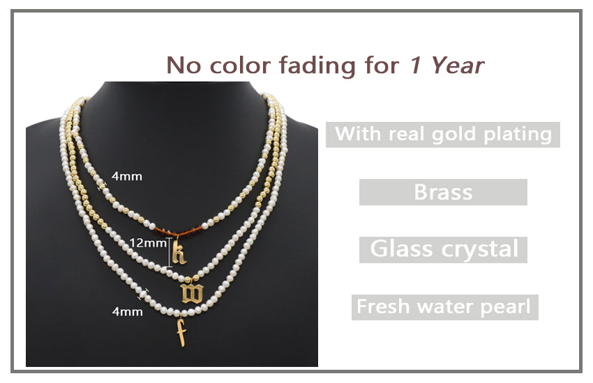 Fashion Women Jewelry Custom Glass Crystal Gold Plated Beads Choker necklace fresh water pearl initial letter pendant necklace