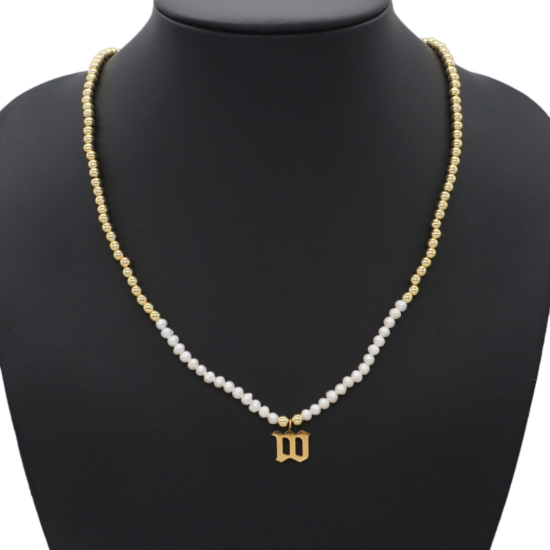 Fashion Women Jewelry Custom Glass Crystal Gold Plated Beads Choker necklace fresh water pearl initial letter pendant necklace