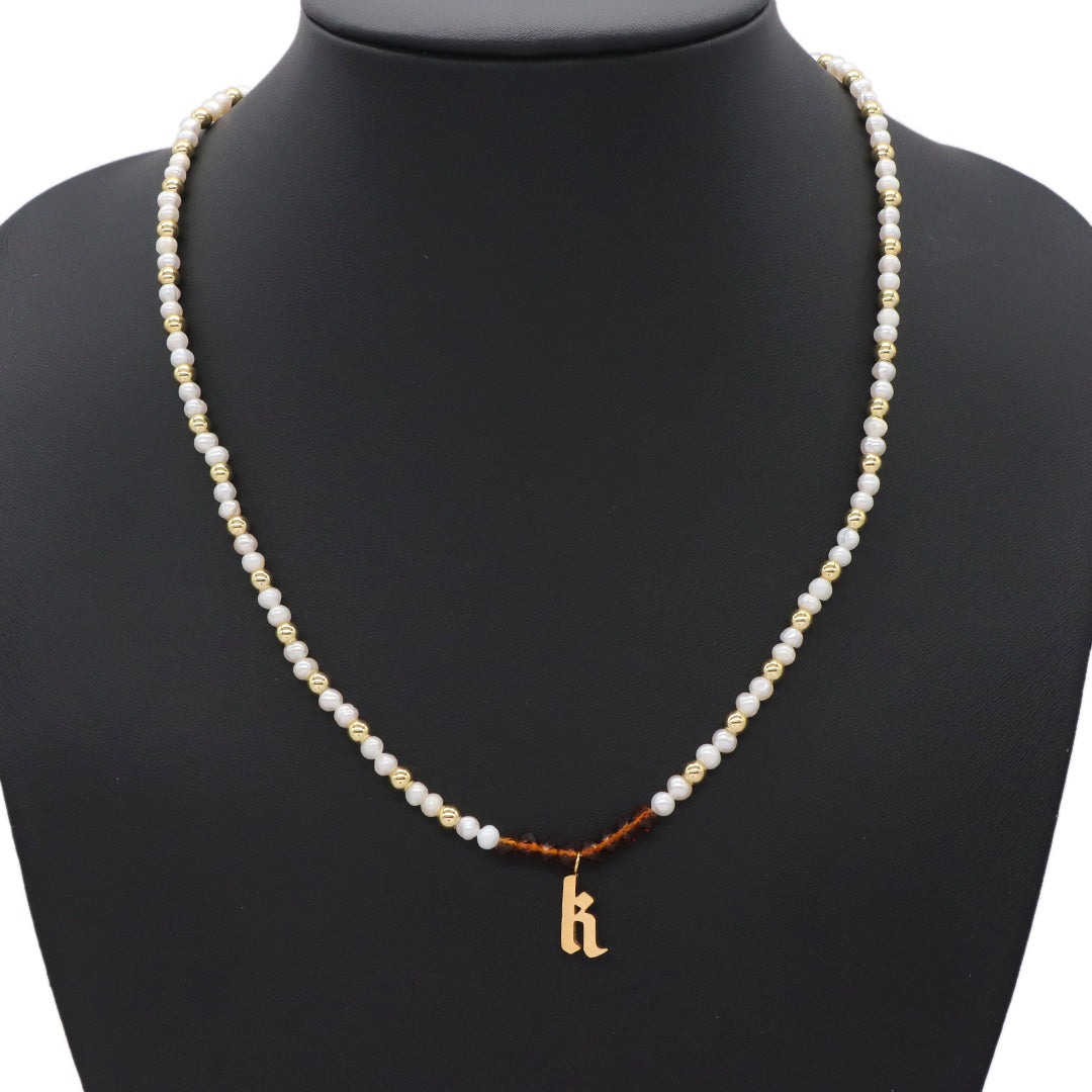 Fashion Women Jewelry Custom Glass Crystal Gold Plated Beads Choker necklace fresh water pearl initial letter pendant necklace