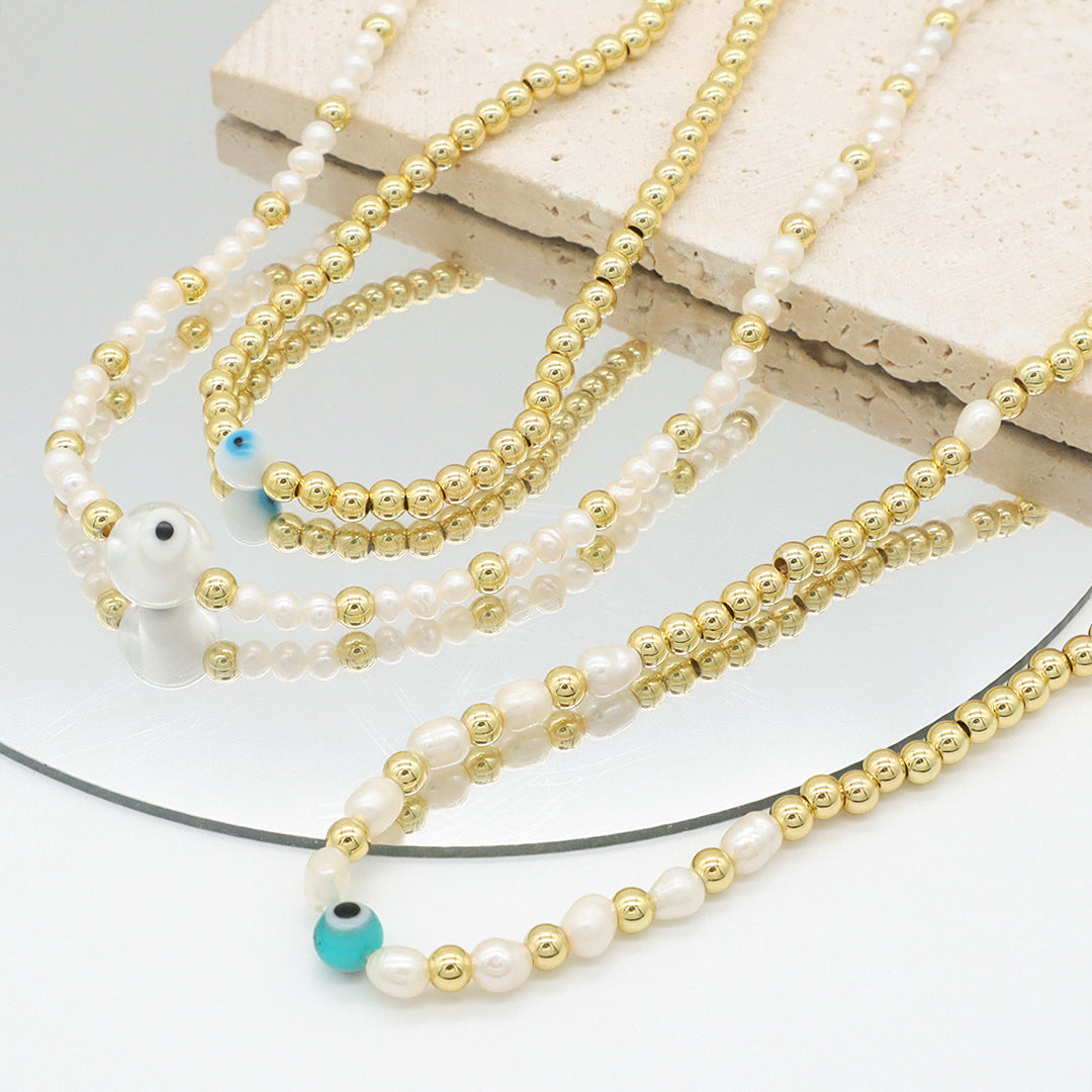 Handmade Custom Wholesale Women Girls fresh water pearl Choker Necklace Jewelry Gold Plated Beads evil eyes necklace