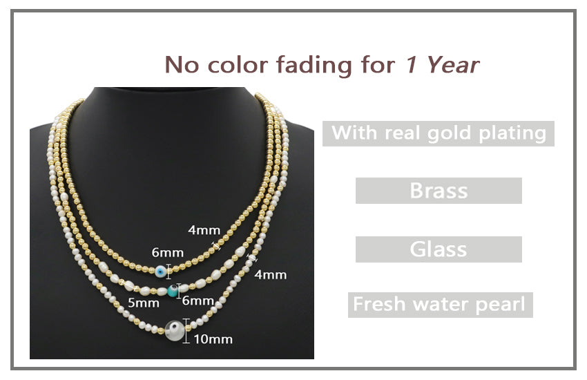 Handmade Custom Wholesale Women Girls fresh water pearl Choker Necklace Jewelry Gold Plated Beads evil eyes necklace