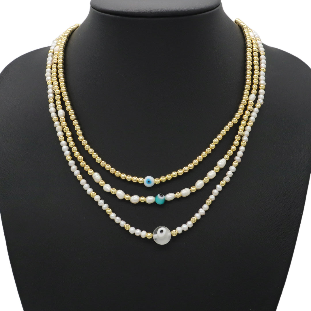 Handmade Custom Wholesale Women Girls fresh water pearl Choker Necklace Jewelry Gold Plated Beads evil eyes necklace