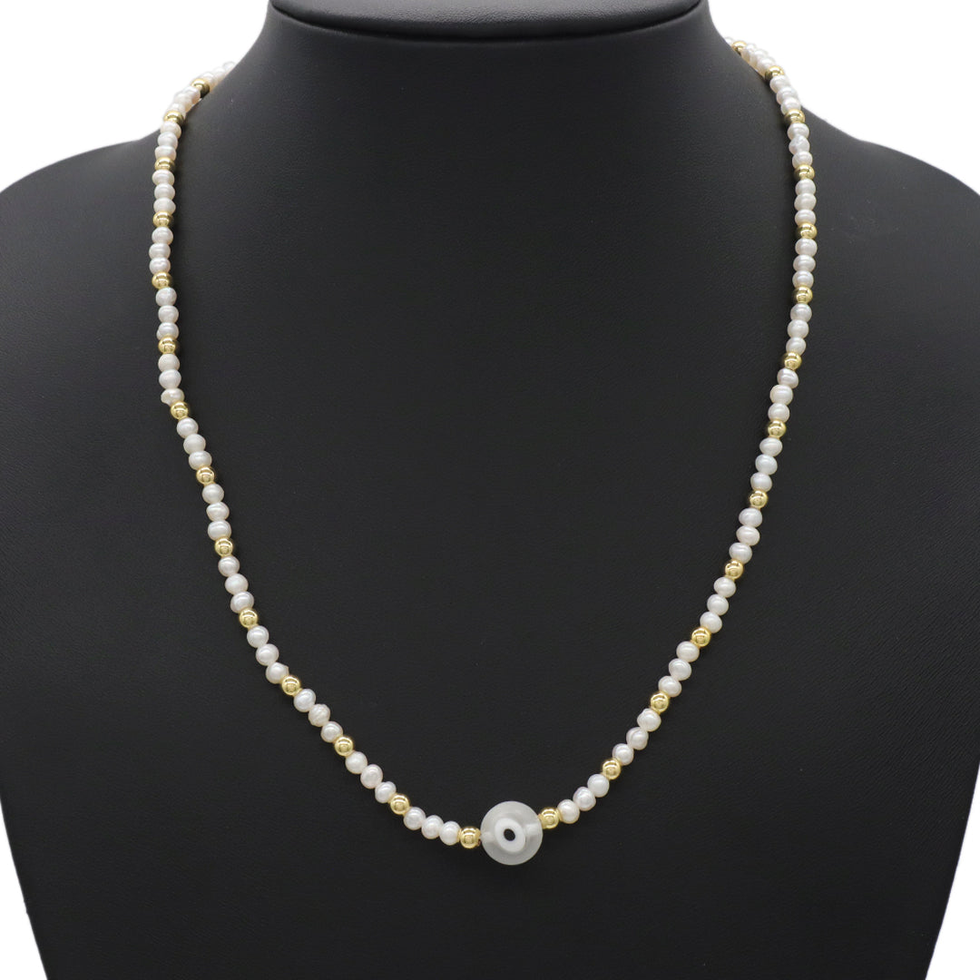 Handmade Custom Wholesale Women Girls fresh water pearl Choker Necklace Jewelry Gold Plated Beads evil eyes necklace