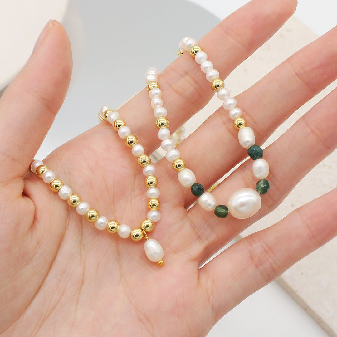 Elegant Fashion Jewelry Handmade Custom Gold Plated Beads Choker Necklace 4mm fresh water pearl natural stone necklace for women