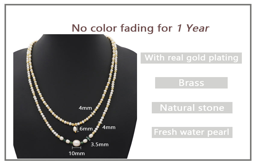 Elegant Fashion Jewelry Handmade Custom Gold Plated Beads Choker Necklace 4mm fresh water pearl natural stone necklace for women