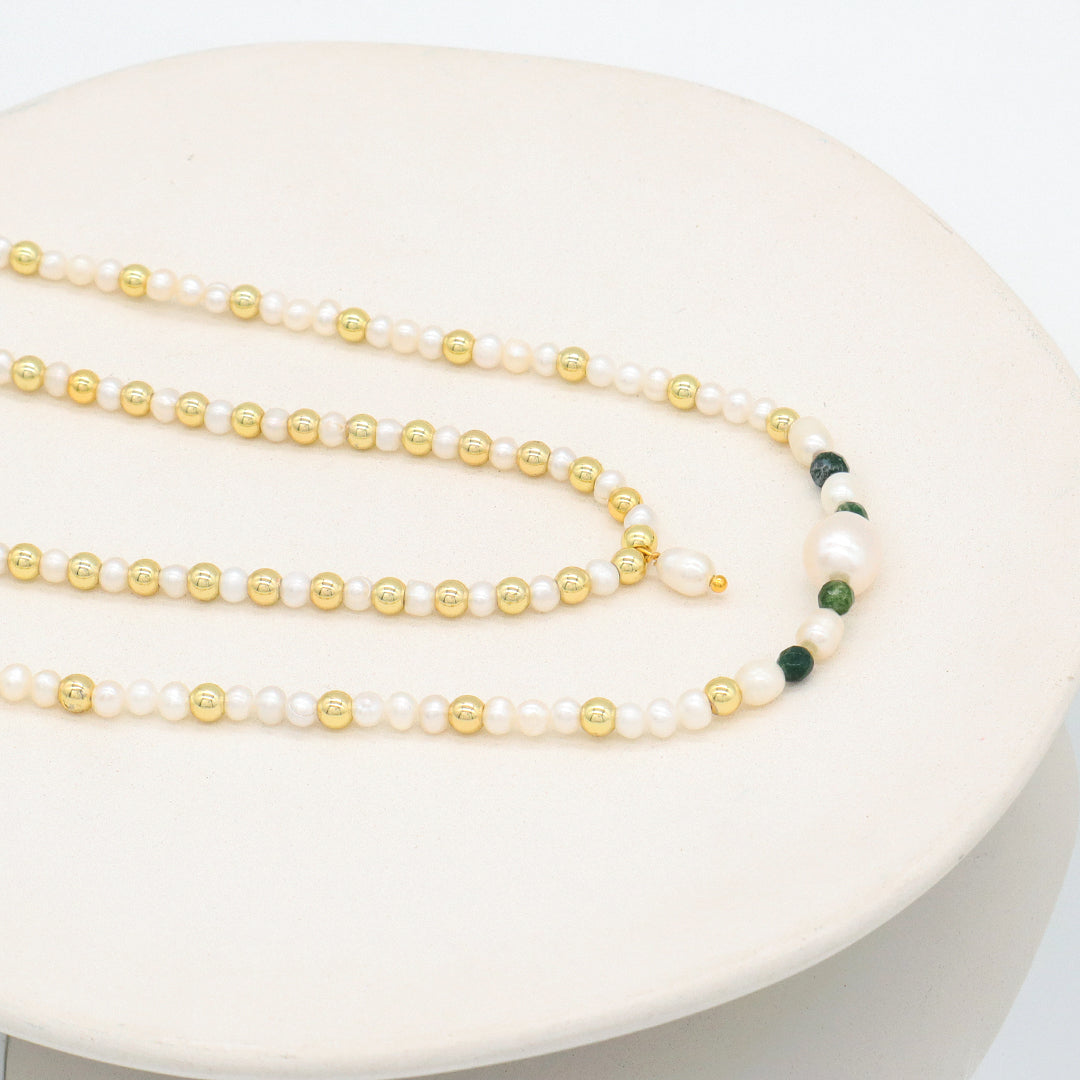Elegant Fashion Jewelry Handmade Custom Gold Plated Beads Choker Necklace 4mm fresh water pearl natural stone necklace for women