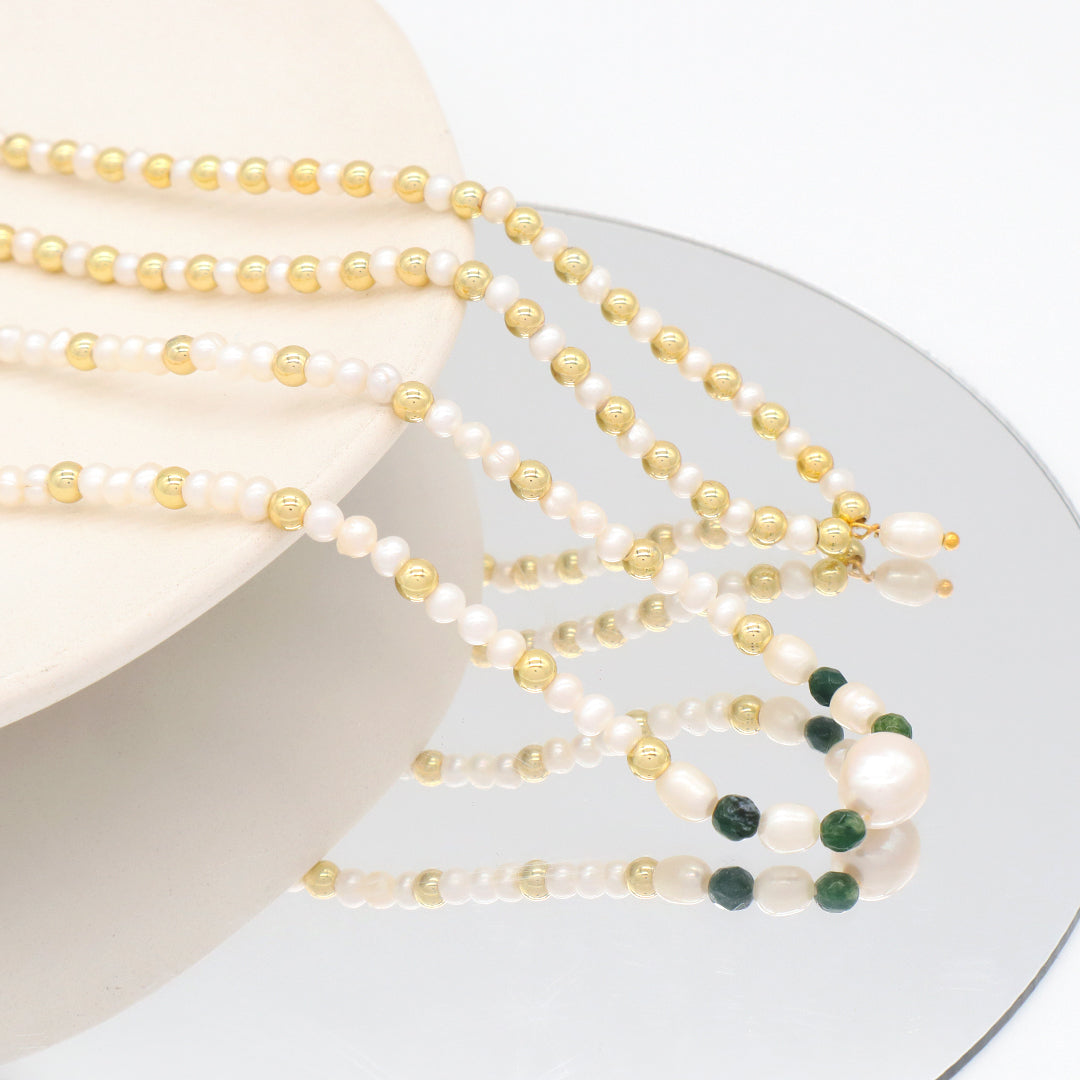 Elegant Fashion Jewelry Handmade Custom Gold Plated Beads Choker Necklace 4mm fresh water pearl natural stone necklace for women