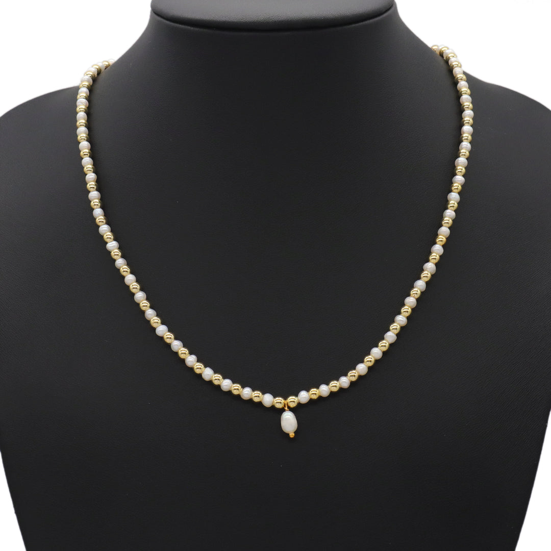 Elegant Fashion Jewelry Handmade Custom Gold Plated Beads Choker Necklace 4mm fresh water pearl natural stone necklace for women